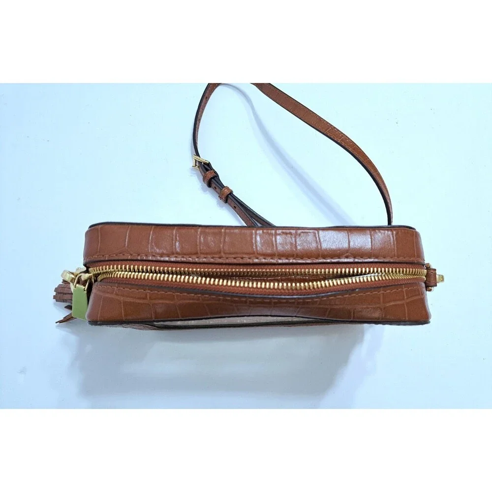 Michael Kors Clear Crossbody Bag Zip Gold Chain Brown Leather Stadium Ginny Jet